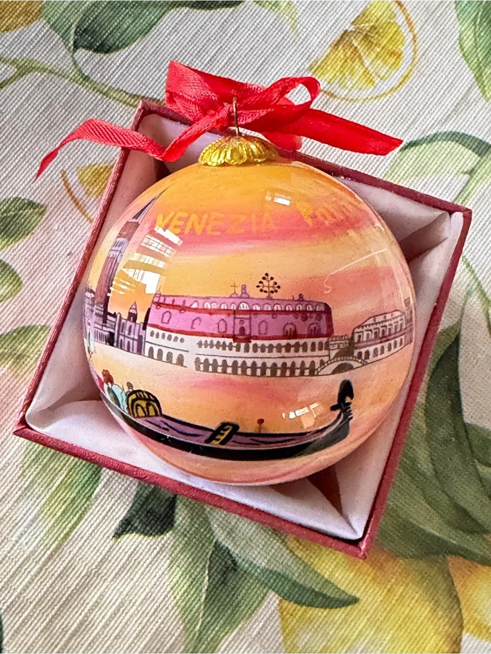 Hand-Painted Venice Gondola Holiday Ornament - Orange Li Bien